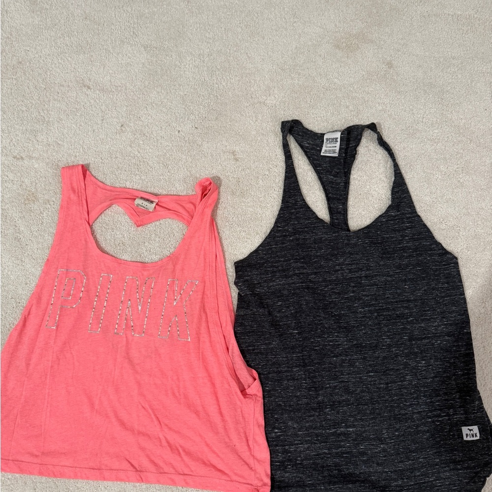 VS Pink and Black Racerback Tank Tops Sz Small